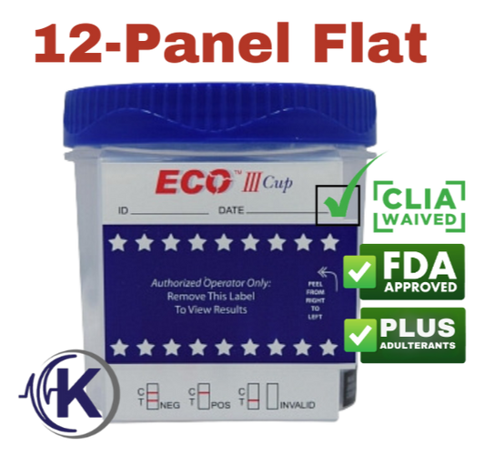 12-Panel ECO-III Flat Drug Test Cup W/ ADU CLIA WAIVED (9124 W/AD)