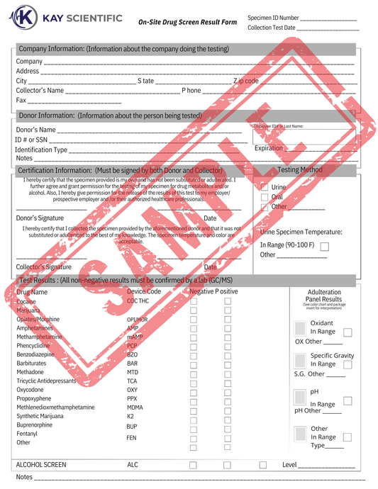 Result Forms for Recording Preliminary Drug Test Results